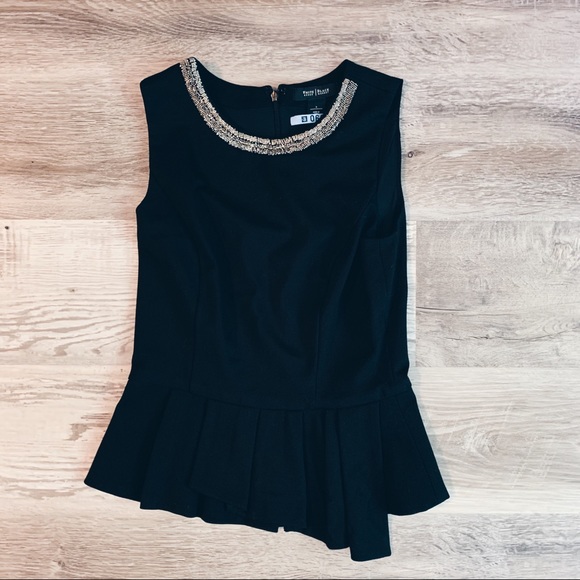 White House Black Market Tops - WHBM black shirt with beaded embellishments EUC